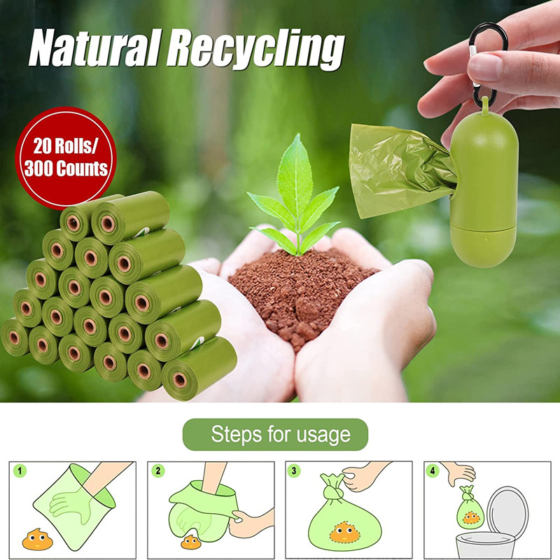 Mājdzīvnieku izkārnījumu maisiņi Vienreizlietojamie suņu atkritumu maisi Lielapjoma izkārnījumu maisi ar pavadas klipsi un kaulu maisiņu dozatoru