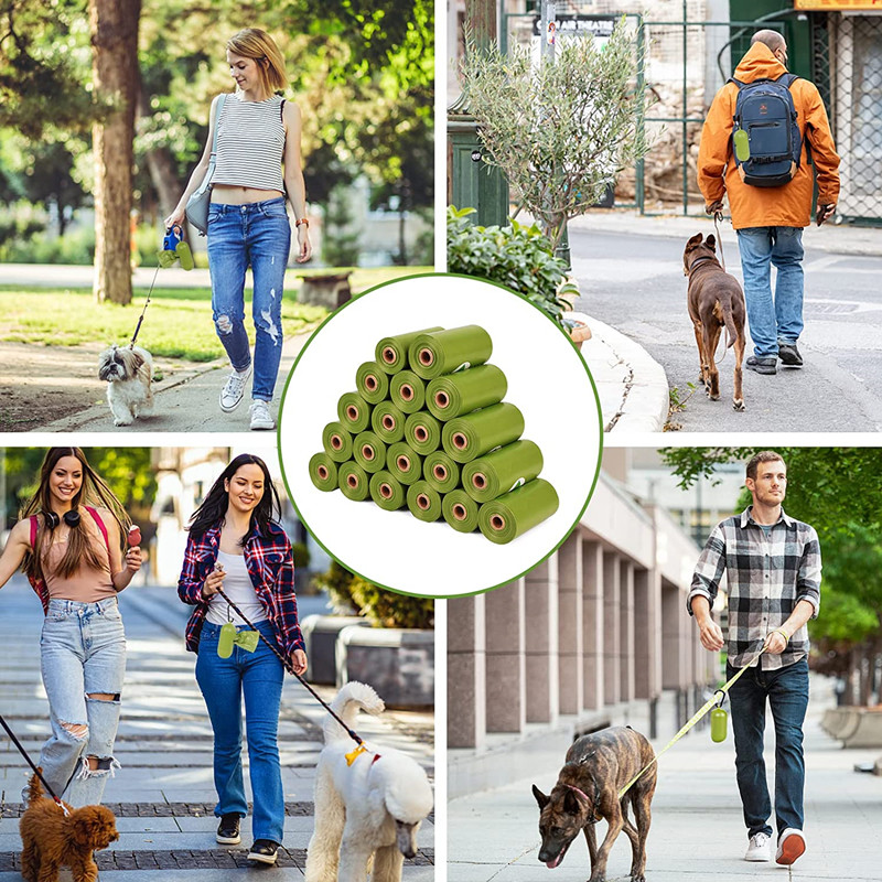 Mājdzīvnieku izkārnījumu maisiņi Vienreizlietojamie suņu atkritumu maisi Lielapjoma izkārnījumu maisi ar pavadas klipsi un kaulu maisiņu dozatoru