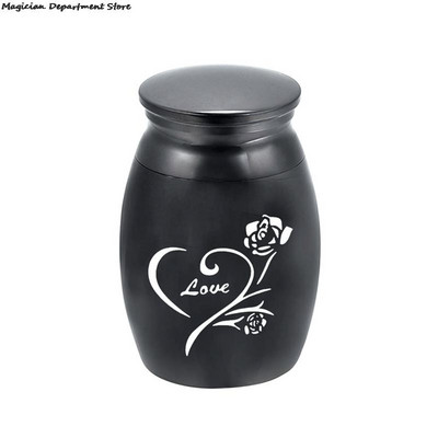 Lover Pet Urna Komemorativna skladišna urna s metalnim poklopcem Ljubavni uzorak ruže Mini laka za nošenje, luksuzna svečana crna dekoracija od ružičastog zlata