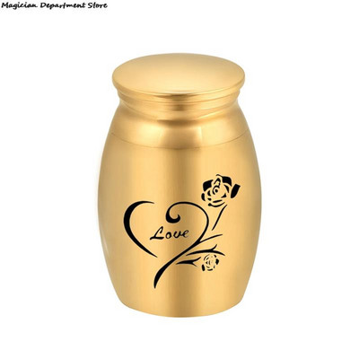 Lover Pet Urna Komemorativna skladišna urna s metalnim poklopcem Ljubavni uzorak ruže Mini laka za nošenje, luksuzna svečana crna dekoracija od ružičastog zlata