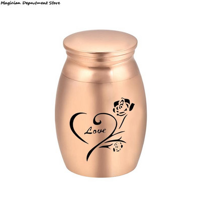 Lover Pet Urna Komemorativna skladišna urna s metalnim poklopcem Ljubavni uzorak ruže Mini laka za nošenje, luksuzna svečana crna dekoracija od ružičastog zlata