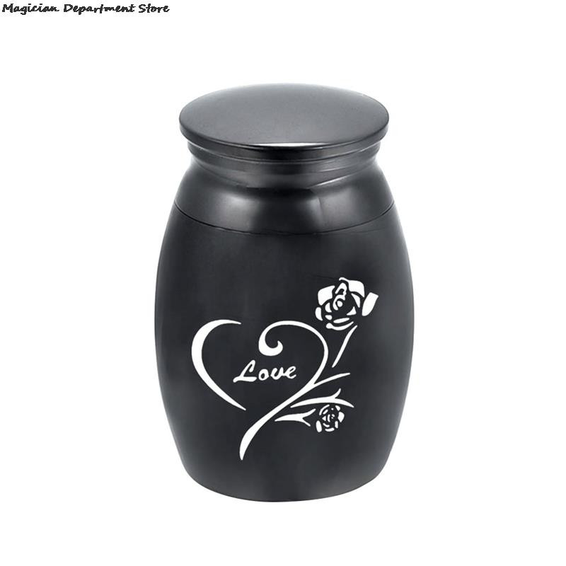 Lover Pet Urna Komemorativna skladišna urna s metalnim poklopcem Ljubavni uzorak ruže Mini laka za nošenje, luksuzna svečana crna dekoracija od ružičastog zlata