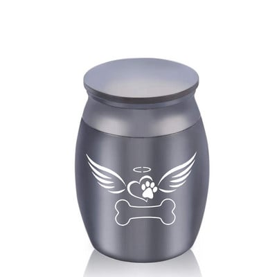 Mini urnă de incinerare pentru animale de companie pentru cenușă, inimă de amintire, urnă cu imprimare labe de câine, borcan de incinerare cu aripi de înger