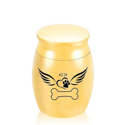 Mini urnă de incinerare pentru animale de companie pentru cenușă, inimă de amintire, urnă cu imprimare labe de câine, borcan de incinerare cu aripi de înger