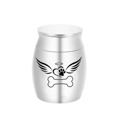 Mini urnă de incinerare pentru animale de companie pentru cenușă, inimă de amintire, urnă cu imprimare labe de câine, borcan de incinerare cu aripi de înger
