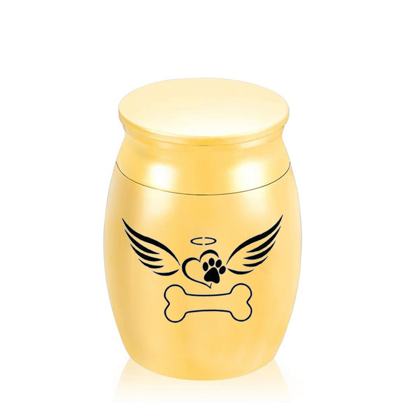 Mini urnă de incinerare pentru animale de companie pentru cenușă, inimă de amintire, urnă cu imprimare labe de câine, borcan de incinerare cu aripi de înger