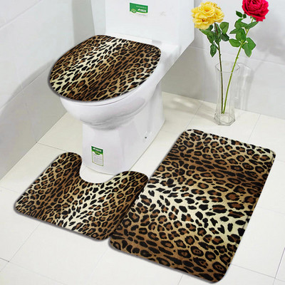 Smeđi leopard set prostirki za kupanje Modni uzorak krzna divljih životinja Moderni kupaonski dekor Neklizajući tepih Poklopac za WC školjku Kućni tepih