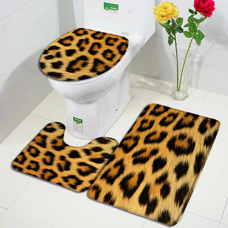 Smeđi leopard set prostirki za kupanje Modni uzorak krzna divljih životinja Moderni kupaonski dekor Neklizajući tepih Poklopac za WC školjku Kućni tepih