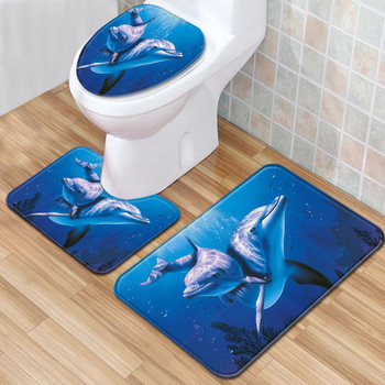 Ocean Dolphin Penguin Pattern постелки в комплекта за баня Аксесоари за баня Подложка за баня Продукти за баня Подложки за баня Подложка