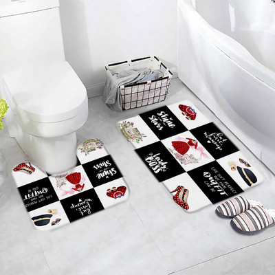 Cvjetni parfem Set prostirki za kupanje Leptir ružičasta cvjetna crno-bijela prugasta modna ženska djevojka Kupaonski dekor Neklizajući tepih Poklopac za WC