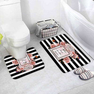 Cvjetni parfem Set prostirki za kupanje Leptir ružičasta cvjetna crno-bijela prugasta modna ženska djevojka Kupaonski dekor Neklizajući tepih Poklopac za WC