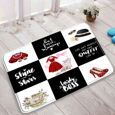 Cvjetni parfem Set prostirki za kupanje Leptir ružičasta cvjetna crno-bijela prugasta modna ženska djevojka Kupaonski dekor Neklizajući tepih Poklopac za WC