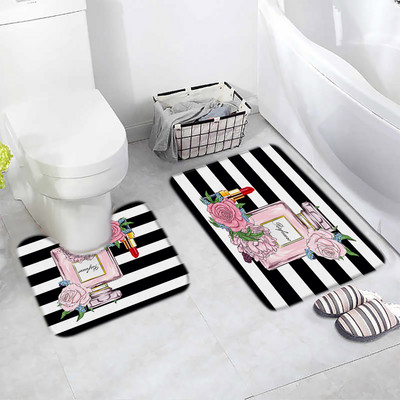 Cvjetni parfem Set prostirki za kupanje Leptir ružičasta cvjetna crno-bijela prugasta modna ženska djevojka Kupaonski dekor Neklizajući tepih Poklopac za WC