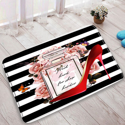 Cvjetni parfem Set prostirki za kupanje Leptir ružičasta cvjetna crno-bijela prugasta modna ženska djevojka Kupaonski dekor Neklizajući tepih Poklopac za WC