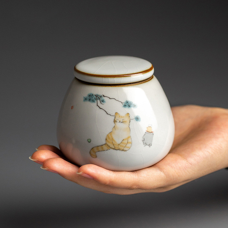 Mājas kaķa urnas pelni Kaķa krāsa Piemiņas kremācijas urnas Ar rokām izgatavotas baltas Dekoratīvas urnas bērēm Kaķa urnas kaķa memoriāls