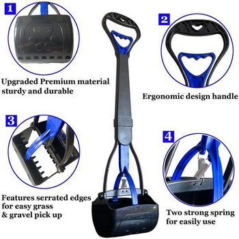 Pooper Scooper for Dog Jaw Clamp Heavy Duty Dug Handle Poop Scooper for Large Medium Small Dog Pet Cat for Grass Gravel Pick Up