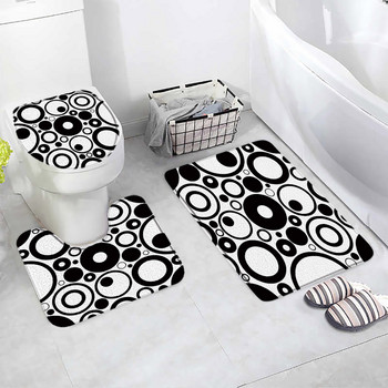 Черно-бели комплекти постелки за баня с биволско каре Сив квадрат Творчески геометричен декор за баня Килим Врата Килими Неплъзгаща се постелка за капак на тоалетна