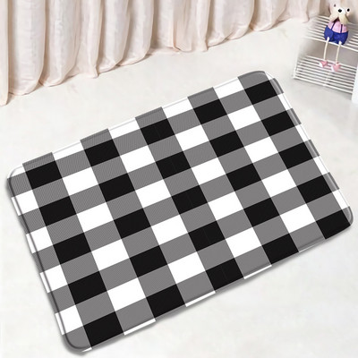 Crno-bijele Buffalo karirane prostirke za kupanje Setovi Sivi kvadrat Kreativni geometrijski dekori za kupaonicu Tepih Tepisi za vrata Neklizajuća podloga za poklopac WC školjke