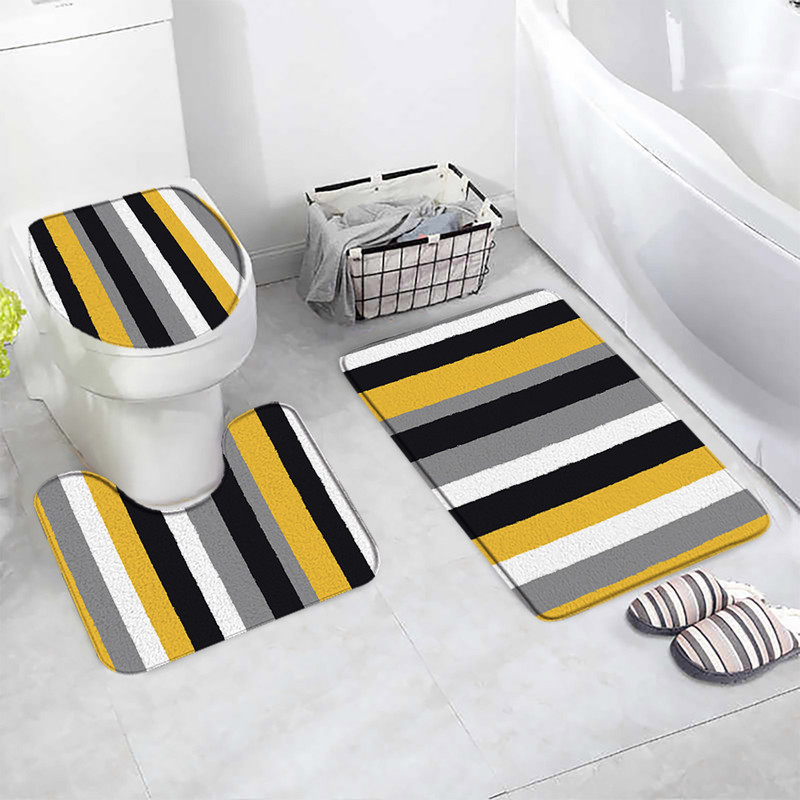 Crno-bijele Buffalo karirane prostirke za kupanje Setovi Sivi kvadrat Kreativni geometrijski dekori za kupaonicu Tepih Tepisi za vrata Neklizajuća podloga za poklopac WC školjke