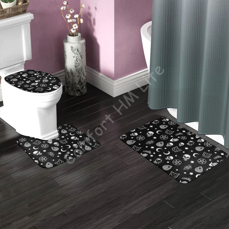 Crna vještica Lubanja Mjesec Proricanje 3 kom WC navlaka Neklizajuća prostirka Kupaonski tepih WC sjedalo Kupaonski tepih Dodaci za uređenje kupaonice