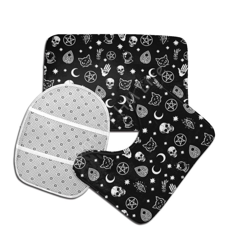 Crna vještica Lubanja Mjesec Proricanje 3 kom WC navlaka Neklizajuća prostirka Kupaonski tepih WC sjedalo Kupaonski tepih Dodaci za uređenje kupaonice