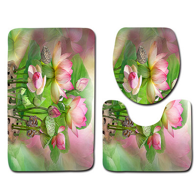 3-daļīgs vannas istabas paklājiņu komplekts matrača pamatnes paklāju komplekts Vannas istabas tualetes raksts Vannas istabas paklājiņš Neslīdošs grīdas paklājiņš Vannas istabas dekorēšana