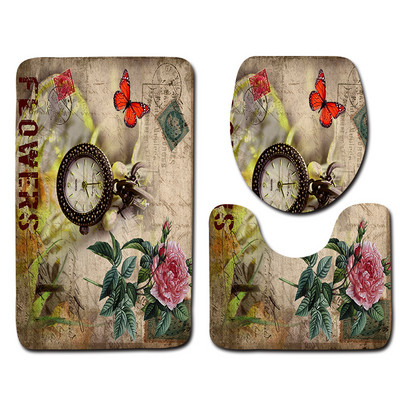 3-daļīgs vannas istabas paklājiņu komplekts matrača pamatnes paklāju komplekts Vannas istabas tualetes raksts Vannas istabas paklājiņš Neslīdošs grīdas paklājiņš Vannas istabas dekorēšana