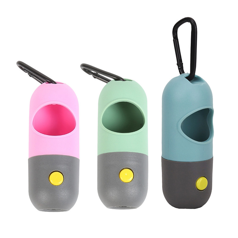 Izkārnījumu maisiņu turētājs suns izkārnījumu maisiņu dozators ar LED lukturīšu atkritumu maisu dozatoru pavadām