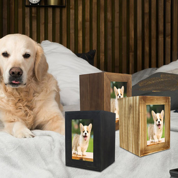 Дървена урна за домашни любимци Урни за пепел за кучета Ковчег за спомен Погребение на малки животни Рамка за снимки Кутия Мемориал Консумативи за спомен