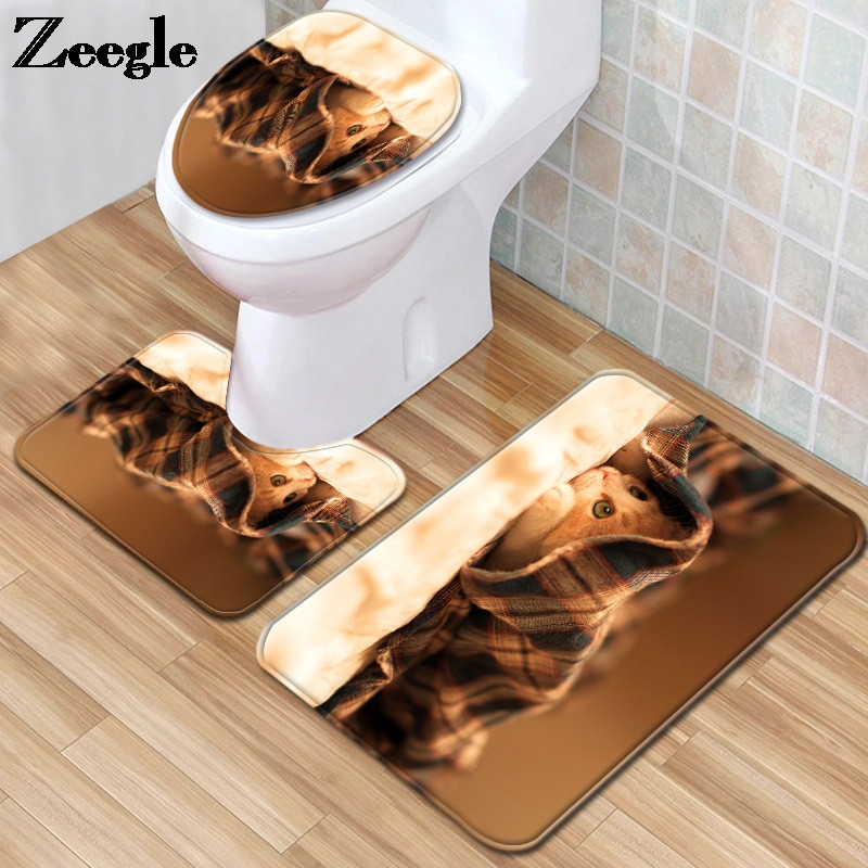 Otirač za WC školjku u kupaonici Set tepiha za uređenje doma Slatka prostirka za kupaonicu s uzorkom životinja Set upijajućih tepiha za stopala protiv klizanja