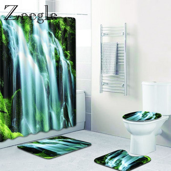 Zeegle 4PCS Scenic Pattern Μπάνιο με αντιολισθητικό βάθρο Κάλυμμα χαλιού Κάλυμμα τουαλέτας Σετ χαλάκι μπάνιου Σετ Μοκέτα Χαλιά Τουαλέτας