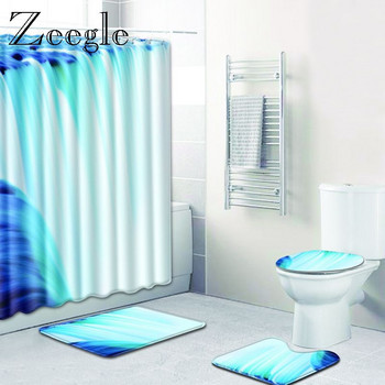 Zeegle 4PCS Scenic Pattern Μπάνιο με αντιολισθητικό βάθρο Κάλυμμα χαλιού Κάλυμμα τουαλέτας Σετ χαλάκι μπάνιου Σετ Μοκέτα Χαλιά Τουαλέτας