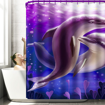 Лилави делфини водоустойчива битова завеса за баня с полиестерна кърпа, покрита 4 пъти