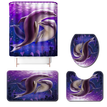 Лилави делфини водоустойчива битова завеса за баня с полиестерна кърпа, покрита 4 пъти
