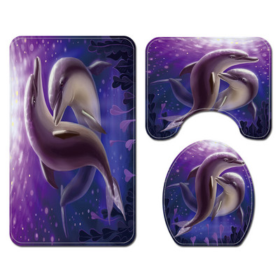 Purpura delfīnu ūdensizturīgs mājsaimniecības vannas istabas dušas aizkaru poliestera audums pārklāts 4 reizes