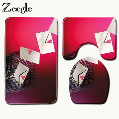 Zeegle Heart Printed 3Pcs Χαλιά για Τουαλέτα Μοκέτα Μπάνιου Αντιολισθητικά Χαλάκια Μπάνιου Χαλιά Μπάνιου Απορροφητικά Χαλιά Μπάνιου Χαλάκια ντους