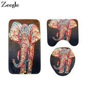 Zeegle 3gab vannas istabas paklājiņu komplekts 3D ziloņu apdrukas vannas paklājiņš Neslīdošs vannas istabas paklājs flaneļa tualetes paklāji vannas paklāju komplekti