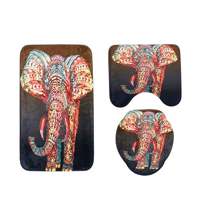 Zeegle 3gab vannas istabas paklājiņu komplekts 3D ziloņu apdrukas vannas paklājiņš Neslīdošs vannas istabas paklājs flaneļa tualetes paklāji vannas paklāju komplekti