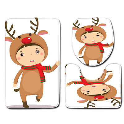 Zeegle Božićni set prostirki za kupaonicu Flanel Cartoon Protuklizna prostirka za kupaonicu WC navlaka za tuširanje Podna toaletna prostirka za upijanje vode