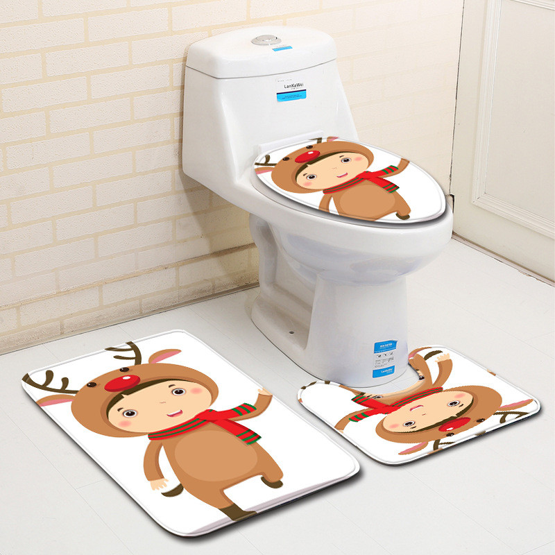 Zeegle Božićni set prostirki za kupaonicu Flanel Cartoon Protuklizna prostirka za kupaonicu WC navlaka za tuširanje Podna toaletna prostirka za upijanje vode