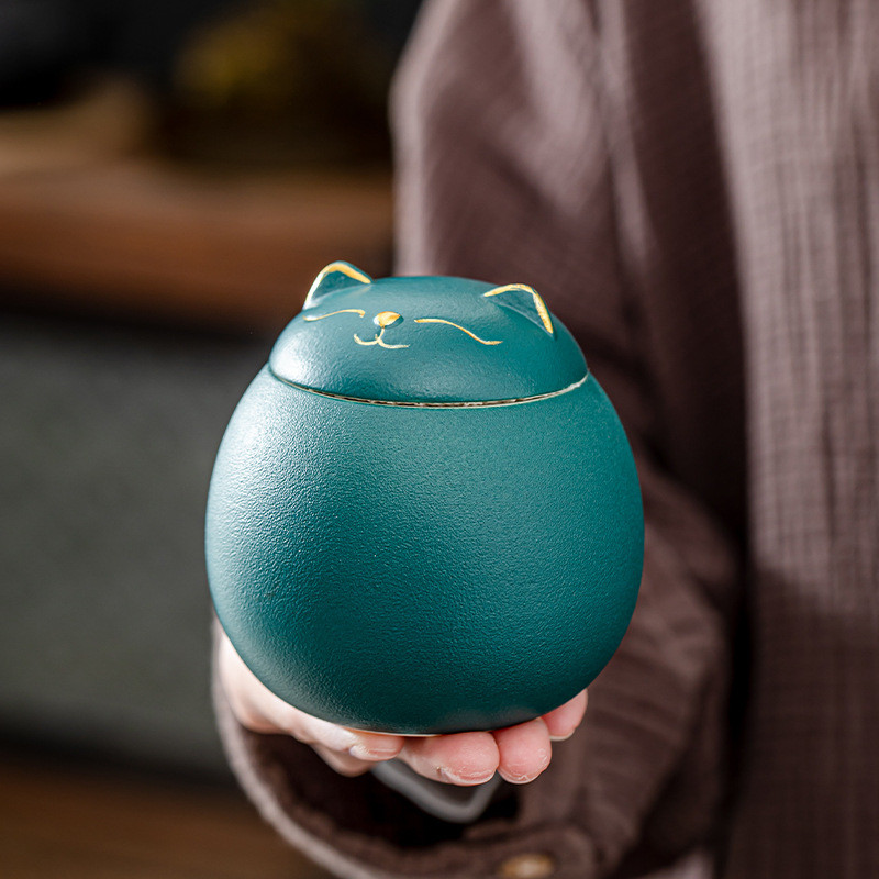 Mājas kaķa urnas pelni Kaķa formas piemiņas vieta kremācijas urnas Ar rokām izgatavotas melnas dekoratīvas urnas bērēm Kaķa urnas kaķa memoriāls