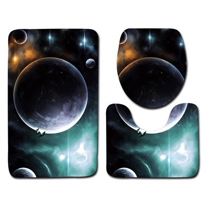 Zeegle Creative Planet vannas istabas paklājiņu komplekts tualetes paklājs vannas istabai neslīdošs kāju paklājiņš vannas istabas grīda paklājs tualetes dekoru aksesuāri