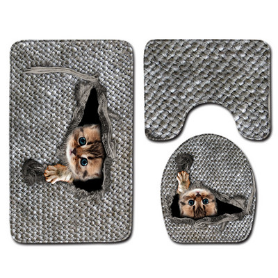 Zeegle set kupaonskih prostirača s mačkom, podna prostirka za kadu, podna prostirka za noge, poklopac za WC školjku, flanelska toaletna prostirka, kućna ulazna prostirka, protuklizna prostirka