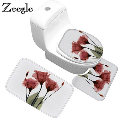 Zeegle 3τμχ Σετ χαλάκι μπάνιου Flower printed χαλί μπάνιου Απορροφητικό πατάκι μπάνιου Χαλιά μπάνιου Αντιολισθητικό χαλί μπάνιου