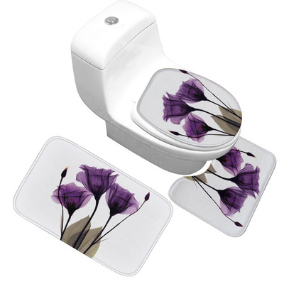 Zeegle 3gab vannas paklāja komplekts ar ziediem apdrukāts vannas istabas paklājs tualetes paklājs absorbējošs vannas istabas grīdas paklājs vannas paklāji, neslīdošs vannas paklājs