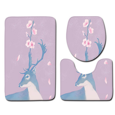 Zeegle Wapiti vannas paklājiņš 3gab Tualetes paklāja uzvalks Pjedestāla paklāja vāks Tualetes pārvalks Pretslīdošs vannas paklājiņš Vannas istabas ieejas paklājiņš tualetes paklājs