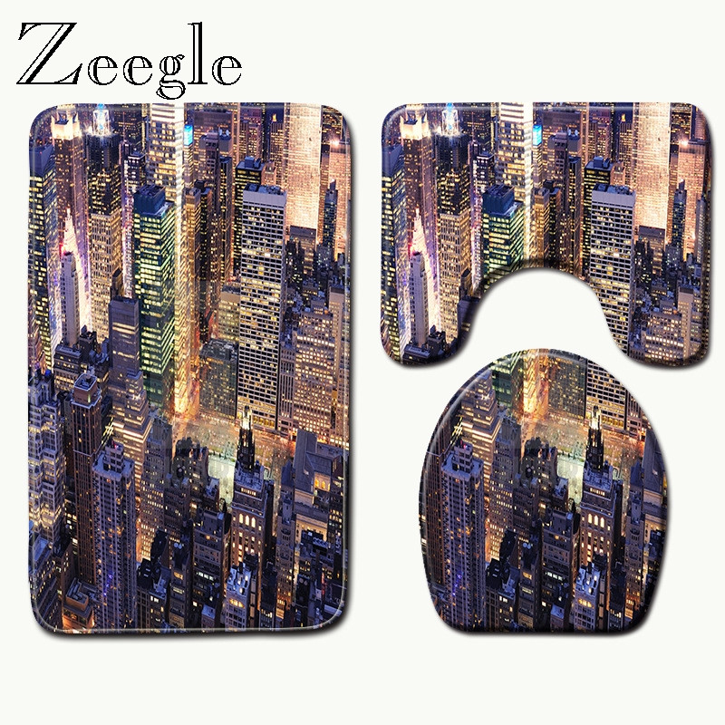 Zeegle 3D ispisana prostirka za kupaonicu za tuš kabinu Tepih Poklopac za WC školjku Podne prostirke za kupaonicu Prostirka od mikrovlakana koja se brzo suši