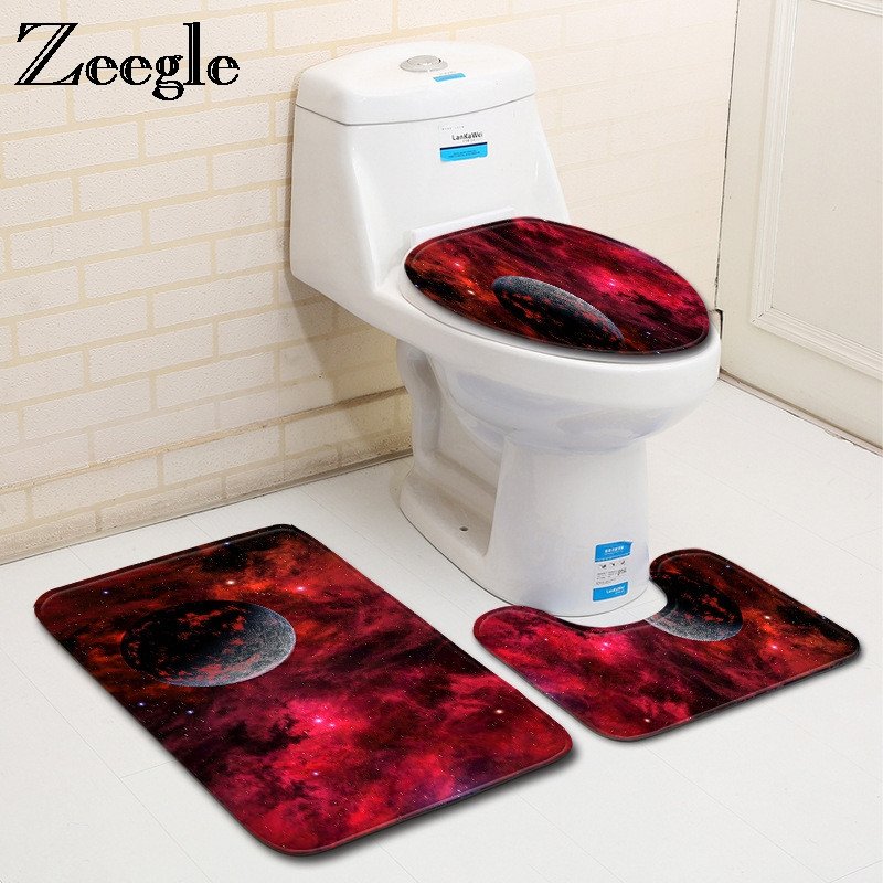 Zeegle Planet Pattern Prostirka za kupaonicu 3 kom kupaonski tepih WC prostirka Neklizajuće kupaonske podne prostirke Upijajući set kupaonskih prostirača
