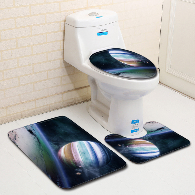 Zeegle Planet Pattern Prostirka za kupaonicu 3 kom kupaonski tepih WC prostirka Neklizajuće kupaonske podne prostirke Upijajući set kupaonskih prostirača