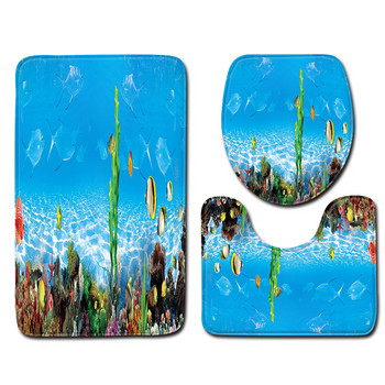 Underwater World Print Χαλάκι μπάνιου στο μπάνιο Διακόσμηση σπιτιού Σετ χαλιού για μαξιλάρι καθίσματος τουαλέτας Αδιάβροχο αντιολισθητικό χαλί ποδιών